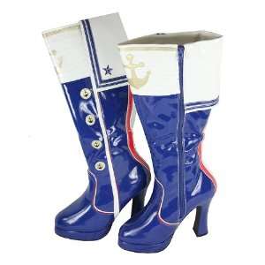   Royal Blue Sexy Sailor Knee High Boots   Size 9