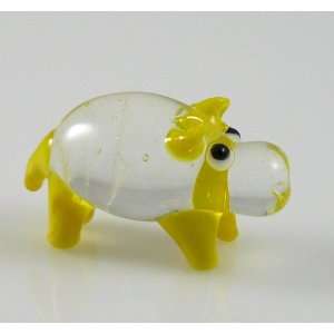  Hippo Miniature Glass Figurine Clear with Yellow 1 Inch 