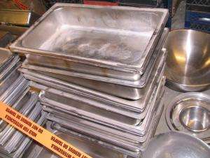 Lot of 150 Stainless Steel Hotel & Steam Pans, Mixing Bowls Muffin 