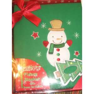  Christmas Holiday Snowman Green Fleece Blanket Gift Set 