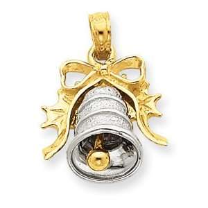  14k Two tone Bell with Holly & Bow Pendant [Jewelry]