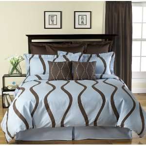 : New Wave Modern Contemporary Brown and Blue 5pc Duvet Cover Bedding 