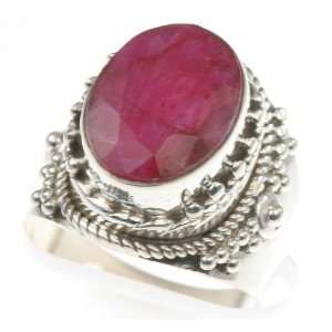  925 Sterling Silver Created RUBY Ring, Size 6.5, 7.79g 