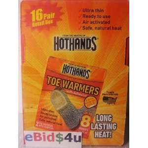 16 Pairs of HOTHANDS Toe Warmers with Adhesive (32 Total)  
