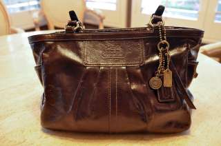 Authentic COACH Gallery Patent Leather Tote Purse Bag   Brown  