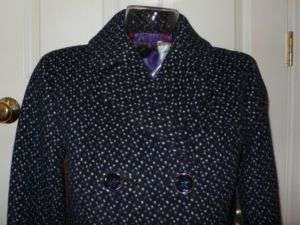 Marc Jacobs Navy Blue Dia Dot Wool Coat $628 NWT XS  