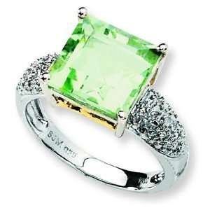  Ster Silver 14K Gold IJ Diamond & Amethyst Fashion Ring 