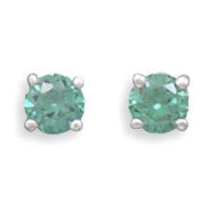 May Birthstone CZ Emerald Sterling Silver Stud Post Earrings