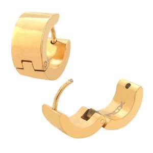   Inox Jewelry Earrings 316L Stainless Steel, PVD Gold Huggies: Inox