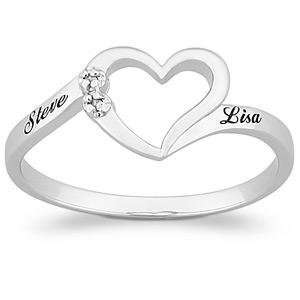   : Platinum Plated Sterling Silver Diamond Name Promise Ring: Jewelry