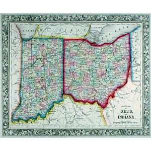    Mitchell 1861 Antique Map of Ohio & Indiana