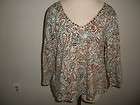 LIZ CLAIBORNE FIRST ISSUE knit top size XL sequins paisley brown blue 