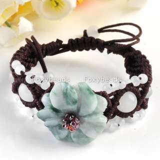 Elegant Flower Jade Hand Knitted Adjustable Bracelet  