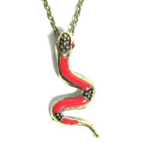 Red Serpent Necklace Vintage Snake Reptile Tribal Safari 