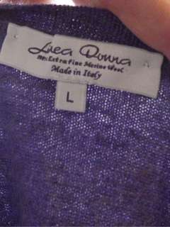 Linea Donna SIze Large Purple 100% Extra Fine Merino Wool Cropped V 