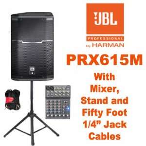  JBL Powered 15 PRX615M Live Loudspeaker Mixer, Stand and 