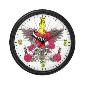  Wall Clock Love Flaming Heart with Angel Wings Everything 