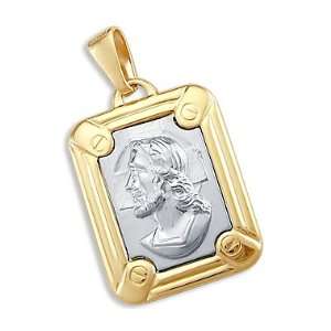    14k Yellow n White Gold Jesus Face Plate Pendant Charm: Jewelry