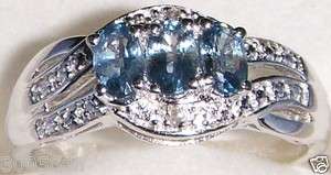 KANCHANABURI BLUE SAPPHIRE & DIAMOND 3 STONE RING, PLTN/925 SS, SIZE 6 