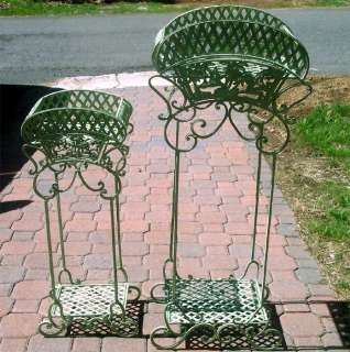 Set of 2 Victorian Plant Stands Iron Mint Green  