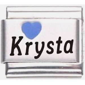    Krysta Dark Blue Heart Laser Name Italian Charm Link Jewelry