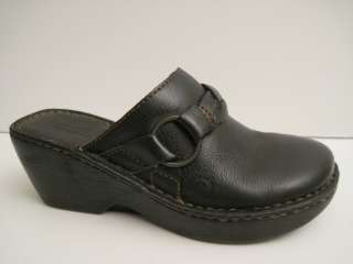 Born Black Leather Mules Heels W/ Braid sz 6  