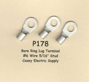 25 Bare Ring Lug Terminal Connector #6 Wire 5/16 Stud  