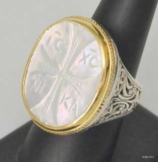   Womens KONSTANTINO Large Mother of Pearl Intaglio Cross Ring  