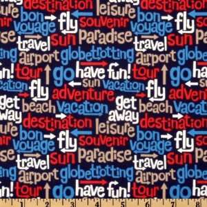  44 Wide Travel Text Blue Fabric By The Yard Arts 