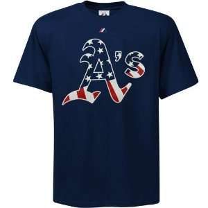   Athletics Navy Blue Stars & Stripes Logo T shirt: Sports & Outdoors