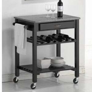  Wholesale Interiors Quebec Kitchen Cart in Black with Gray Granite 