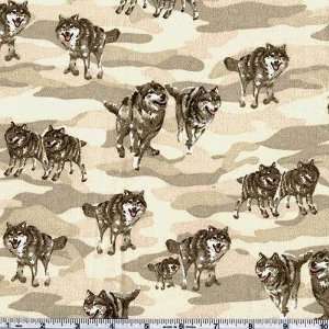  45 Wide Flannel Wolves Camo Tan Fabric By The Yard: Arts 