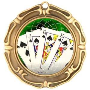 SPINNING Gold   Silver or Bronze Poker Texas Holdem Medals with Red 