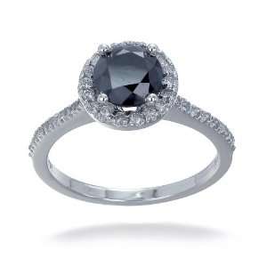  2 CT Black Diamond Engagement Ring in 10K White Gold in 
