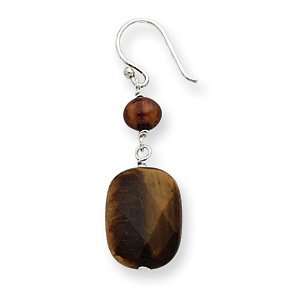   Silver Tiger Eye & Freshwater Cultured Gold Pearl Earrings Jewelry