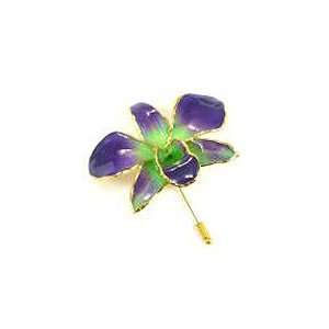  REAL FLOWER Dedrobium Orchid Pin Brooch in Purple Green Jewelry