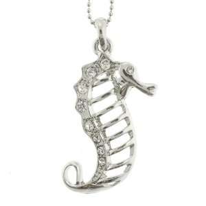  Sea Horse Pendant in Clear CZs with 1.2mm Ball Chain 16 to 