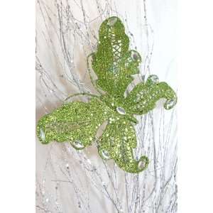  Butterfly Jewel Clip 6   Green Glitter w/ Crystal Jewels 
