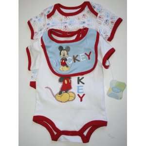  Baby Mickey Mouse 3 Piece Set   2 Lap Shoulder Bodysuits/Onsies   1 