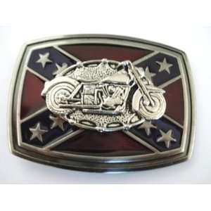 CSA Rebel Confederate Flag Enamel Belt Buckle with Motorcycle Logo
