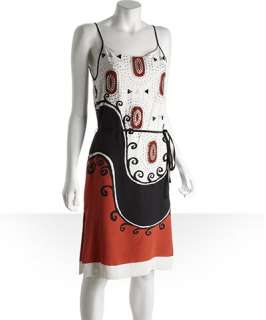 Diane Von Furstenberg black, white and red studded silk spaghetti 