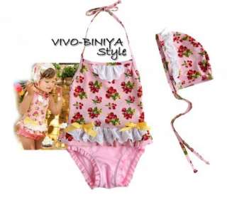 Girls Baby Cherry Blossoms Tankini Bikini Swimsuit Swimwear Swimming 