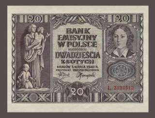 20 ZLOTYCH Banknote POLAND   1940   Emilia PLATER   Wawel CASTLE 