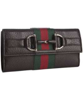 Gucci brown leather web stripe horsebit continental wallet   