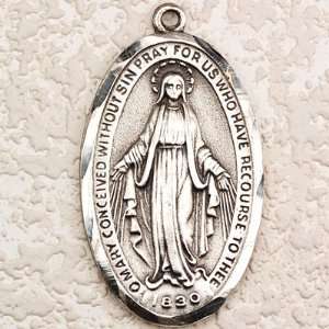 Antique Silver Miraculous Jesus Christ Medal Mother Mary Patron Saint 