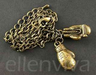   Retro Pair of Boxing Gloves Champ Necklace Vintage Gold Tone ne638cp