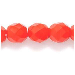  Czech Fire 8 mm Faceted Round Polished Glass Bead, Opaque Light Red 