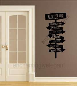 Happy Trails Fun Western Cowboy Sign Wall Vinyl Decal Stickers Letters 