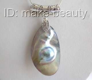   big 51X30mm baroque gray south sea mabe pearl necklace Pendant  