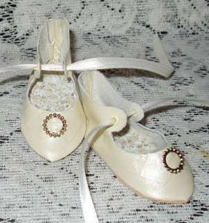 LEATHER HANDMADE FRENCH DOLL SHOES ~IVORY PEARL~ FOR 2 1/2 x 1 1/4 